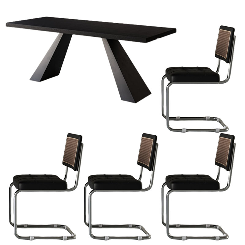 Table de salle à manger en bois massif frêne noir simple, Noir, noir, noir, noir, H 29,53 po x L 55,12 po x l 31,5 po