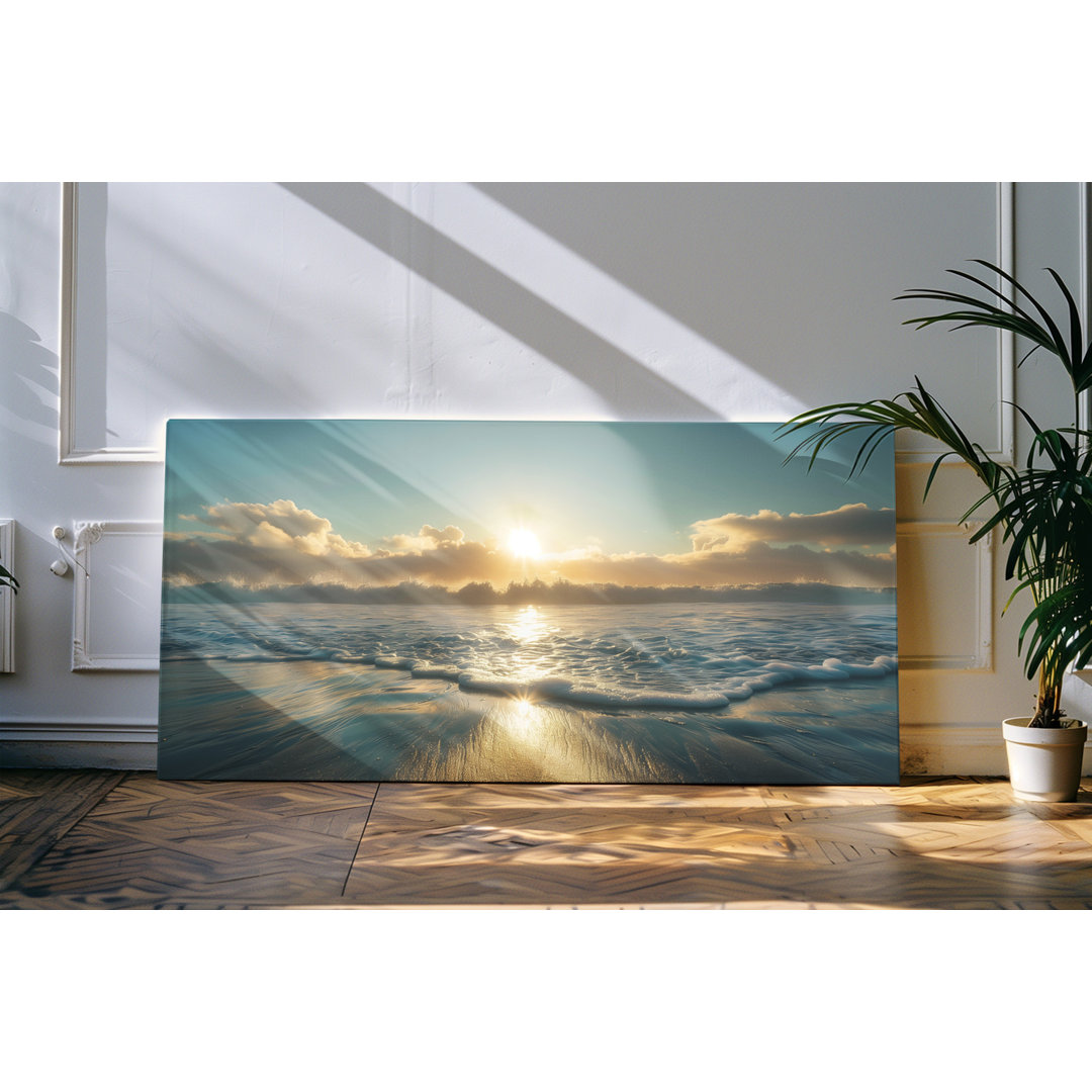 Leinwandbild gerahmt 120x60cm Ozean Horizont Sonnenuntergang Wolken Natur