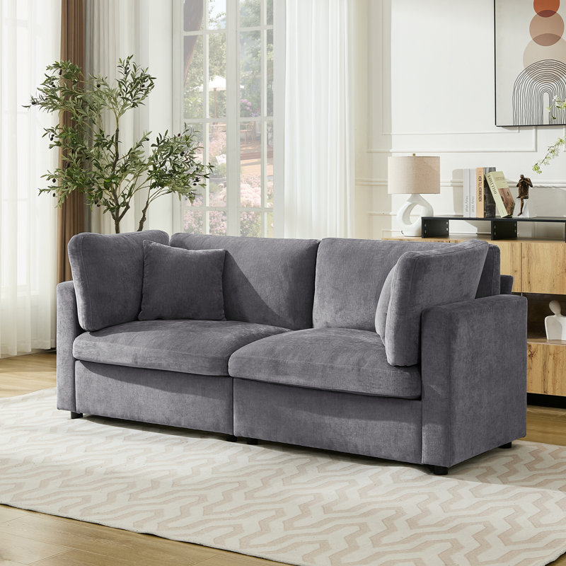 82.7” W Oversized Down-Filled 2-Seater Modular Sofa, Light Gray