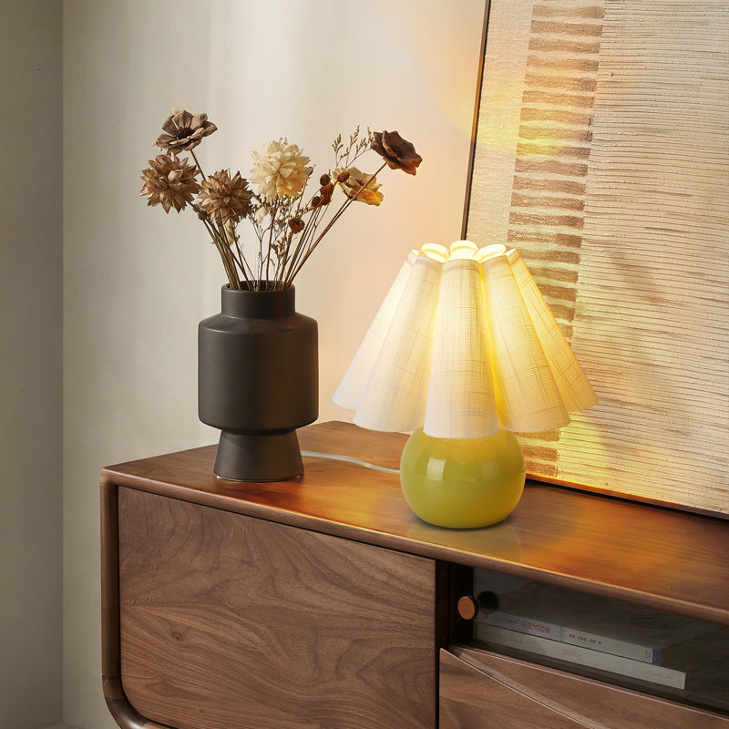 Lenee Table Lamp, Green, Yes, White