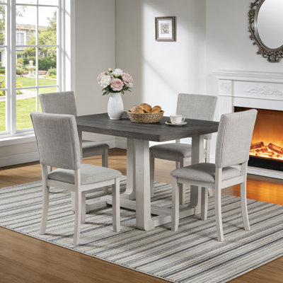 Ensemble de table de salle à manger moderne en bois massif 5 pièces pour 4 personnes, ensemble de table de cuisine avec 4 chaises rembourrées