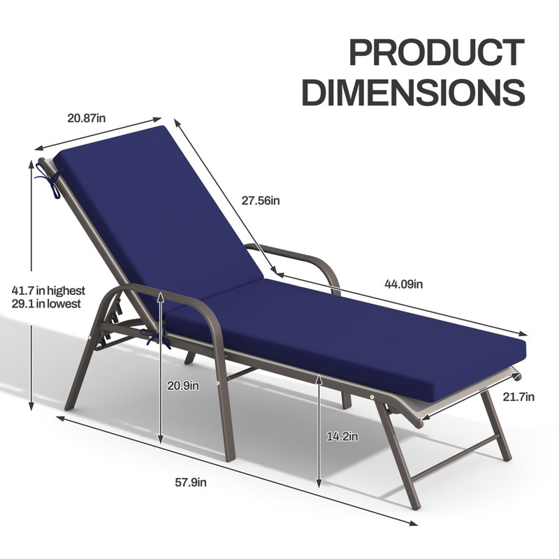 73.9" Aluminum Reclining Patio Chaise Lounge Chairs With Removable Cushions (Set Of 2 ), Navy, Champagne/Gray
