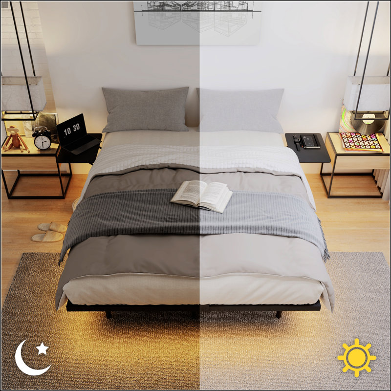 Structure de lit en métal très grand avec lumière DEL, conception sans bruit pour un sommeil tranquille et élégant, Grand lit