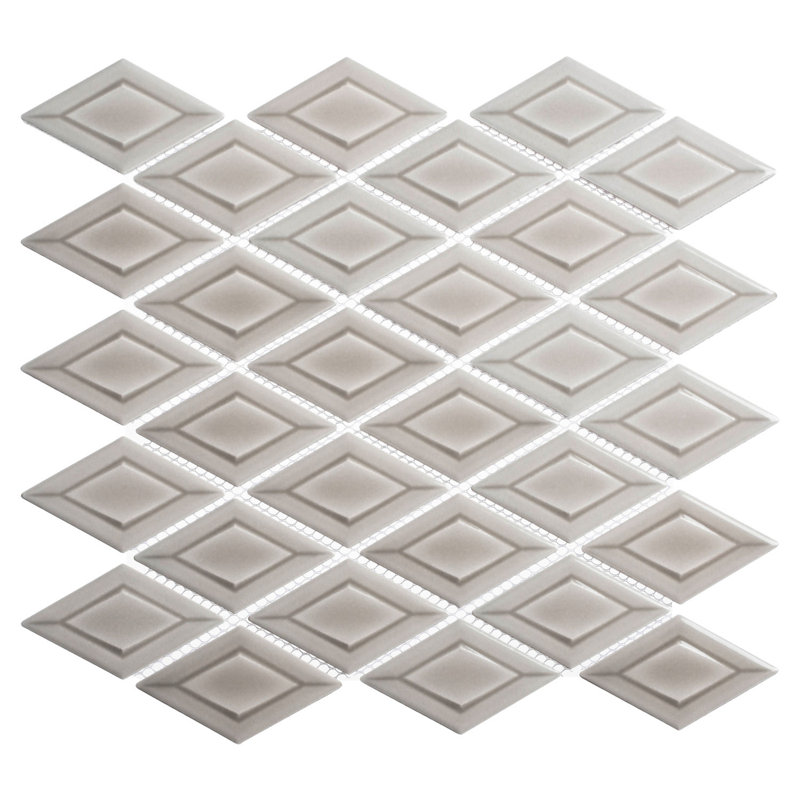 Venecia Adriatic 1-in. x 3-in. 3D Framed Diamond Glossy Porcelain Wall Mosaic Tile, Ash Gray