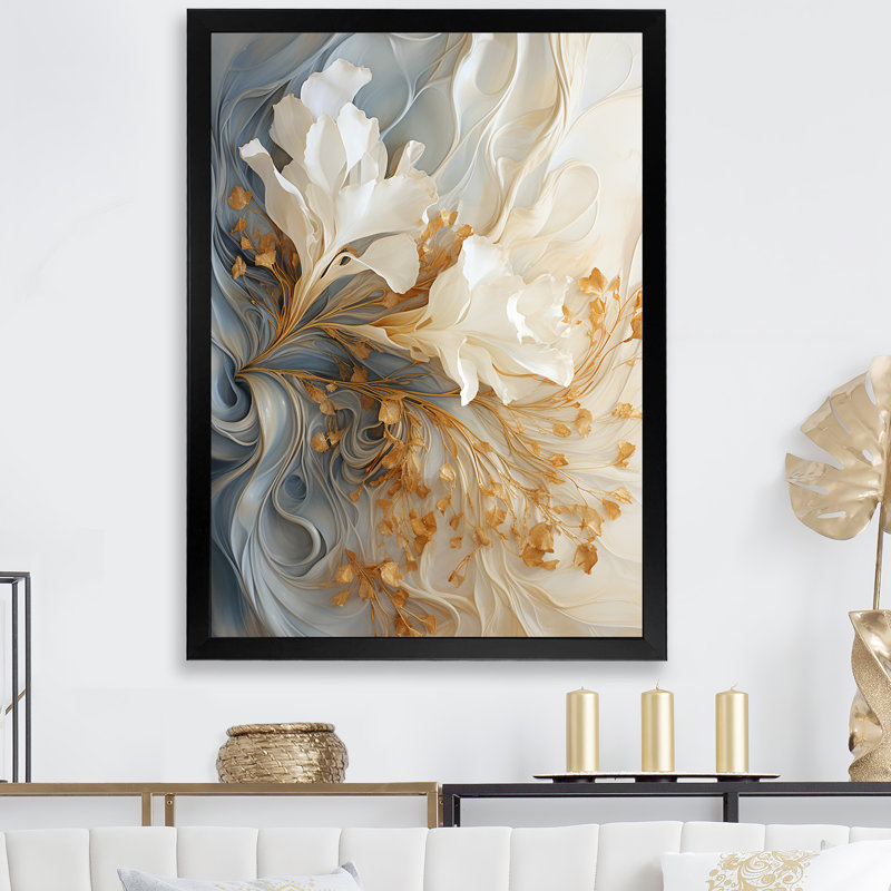 Champagne blanc et or blanc V - Champagne, art mural, H 40 po x l 30 po x P 1,5 po, Cadre photo noir