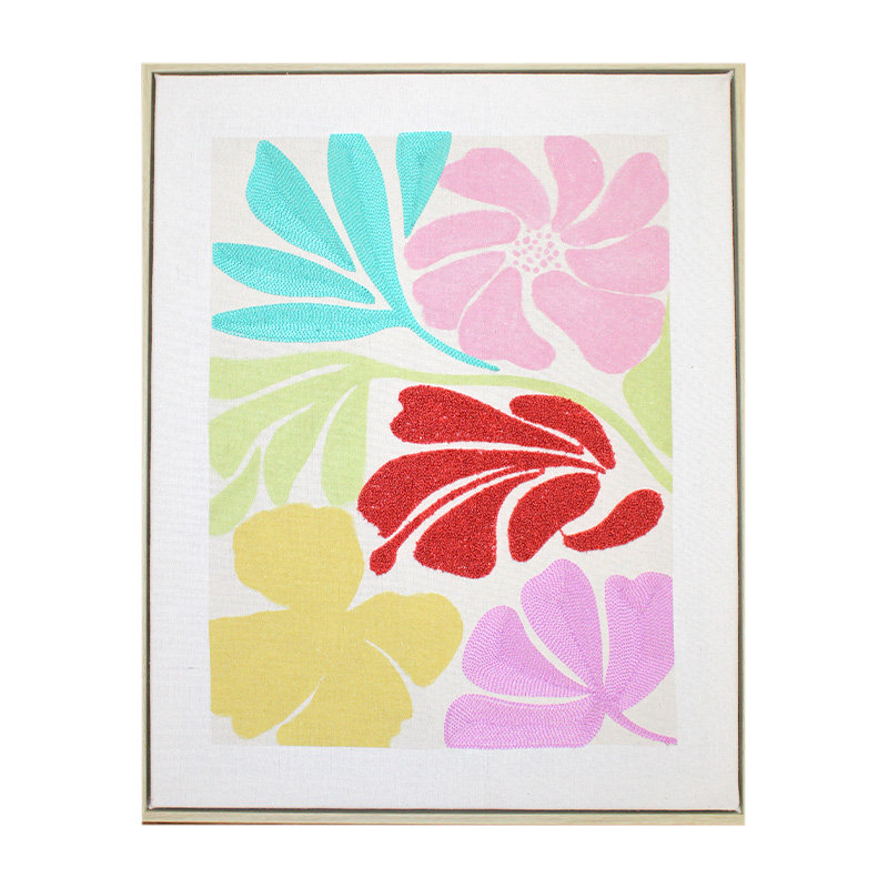 Peinture feuillue avec broderie