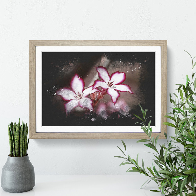 Pink Lily Flowers - Picture Frame Graphic Art, 27cm H x 36cm W x 2cm D, Oak Framed