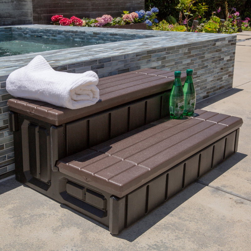 Marche pour spa avec compartiment de rangement et tapis antidérapants XtremepowerUS, Brun / noir