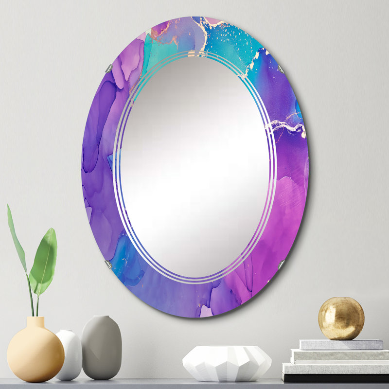 Mauve et bleu liquide Art IV - miroir mural moderne ovale, 30 po x 20 po