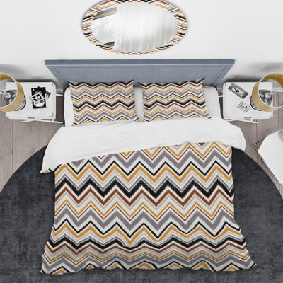 Cream Zigzag Chevron Polyester Chevron / Zig Zag Duvet Cover