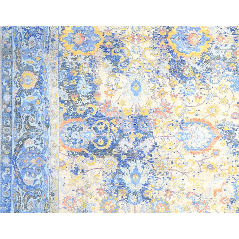 Hand Knotted Abstract Area Rug in Blue/Gold/Gray, Rectangle 5' x 8'