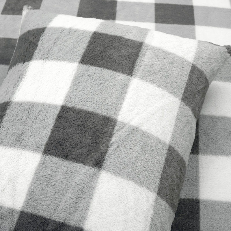 Light Gray Twin Plaid Faux Fur Comforter Set