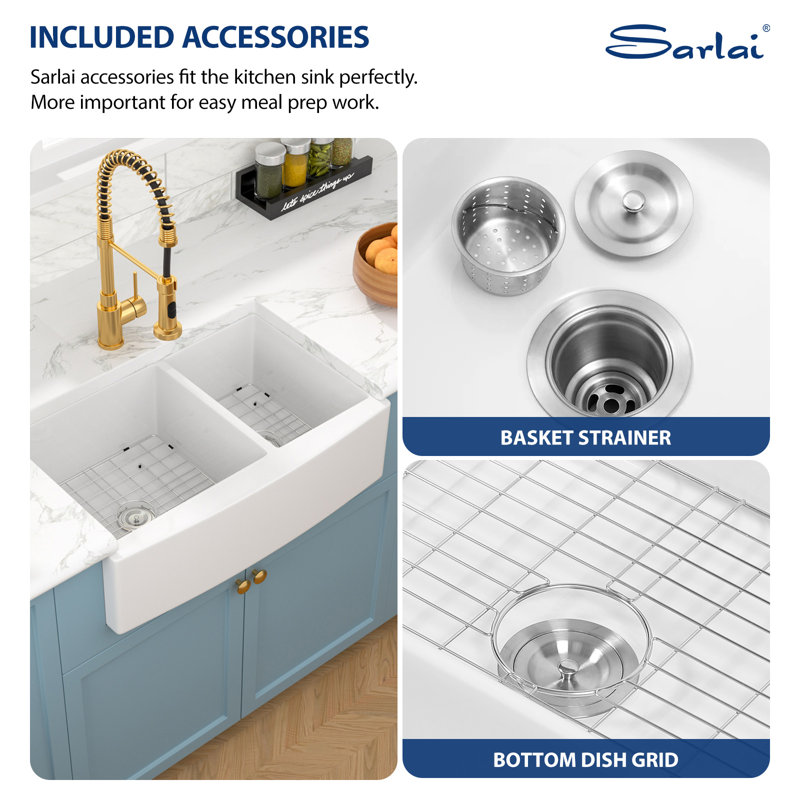33'' L Double Bowl Ceramic Kitchen Sink