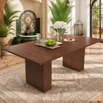 78 Inch Long Dining Table with Storage Base in Natural Wood Veneer, Rectangular MDF Farmhouse Table for 6, Modern Rustic Kitchen Table for Dining Room