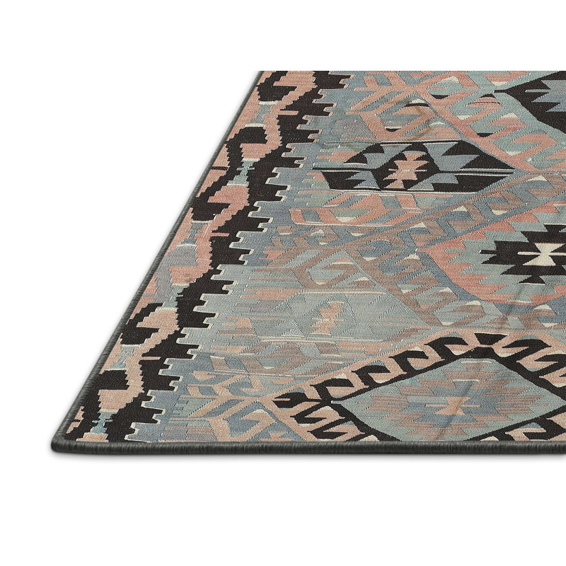 Tapis noir/bleu zone contemporaine, Rectangle 7 pi x 9 pi