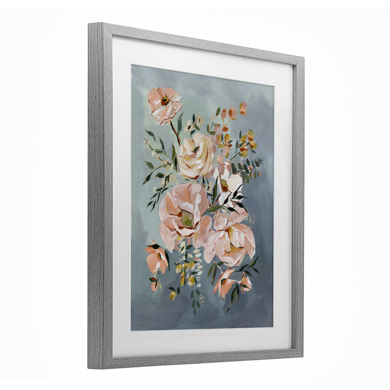 «Brushed Roses on Blue», impression par Annie Quigley, Cadre de ferme gris, H 16 po x l 13 po