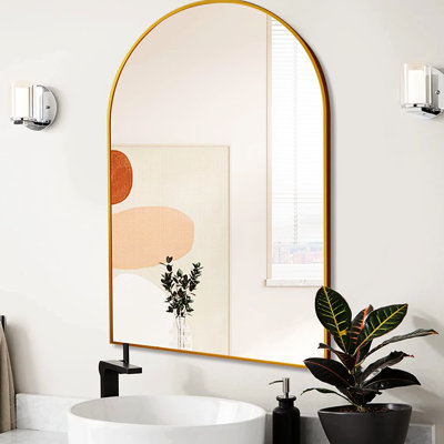Miroir mural de salle de bain arqué en métal noir 20 po x 30 po - Verre haute définition de 4 mm, finition rouille, cadre simple de qualité à suspendre et non déformé, installation rapide