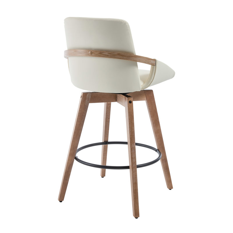Upholstered Swivel Counter Stool With Solid Wood Frame And Round Footrest, Modern Counter Stool For Kitchen/Dining Room