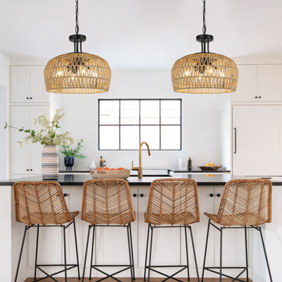 Tamil 4-Light Bohemian Rattan Flush Mount Chandelier