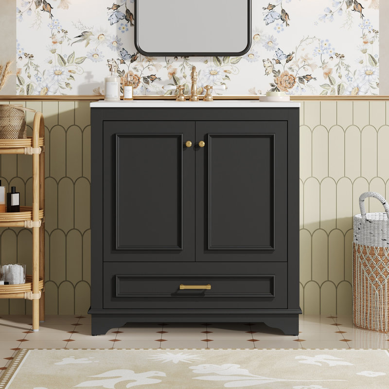 Meuble-lavabo 30 po avec lavabo en céramique, Noir