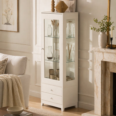Vitrine autoportante avec 2 tiroirs de rangement, garde-manger rembourré, plafonnier et tablettes réglables pour un usage domestique polyvalent - blanc