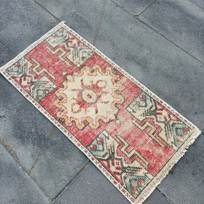 Small Vintage Turkish Oushak Rug in Beige with Vibrant Colored Threads and Wool Material