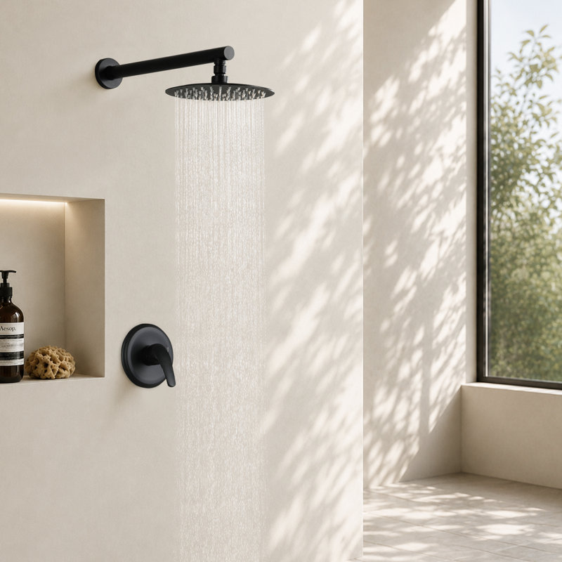Ensemble de robinetterie de douche à poignée unique avec pommeau de douche effet pluie de 20 cm, Matte Black