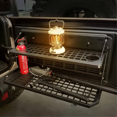 2-Tier Tailgate Table Rear Foldable Storage Cargo Rack Outdoor Camping Desk for 2007-2026 Jeep Wrangler JK&JL 4 Door (Not Fit JK Models with Stock Subwoofer)