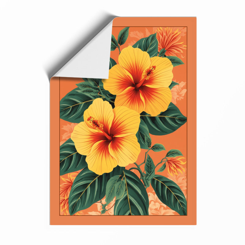 Hibiscus in Gold Botanical - Framed Print, Unframed, A1 - 84.1 x 59.4 cm