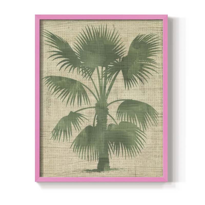 «Burlap Palm Silhouette I», reproduction encadrée - bois massif, H 15 po x l 12 po, Rose