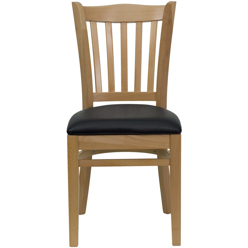 Orlison Vertical Slat Back Wooden Restaurant Chair, Natural Wood, Black Vinyl