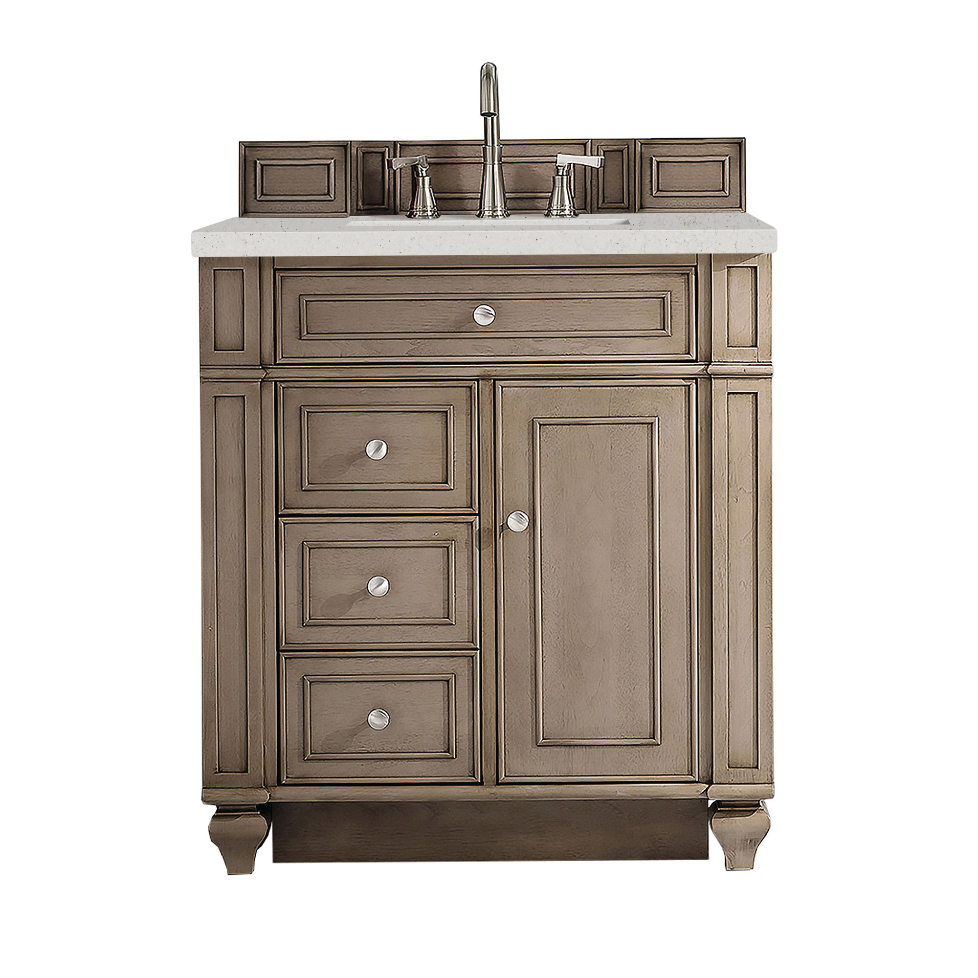 Bristol 30'' W Single Vanity, Whitewashed Walnut, Lime Delight Quartz, 8" Widespread