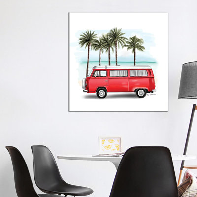 Red Kombi 1 Piece Wrapped Canvas Painting