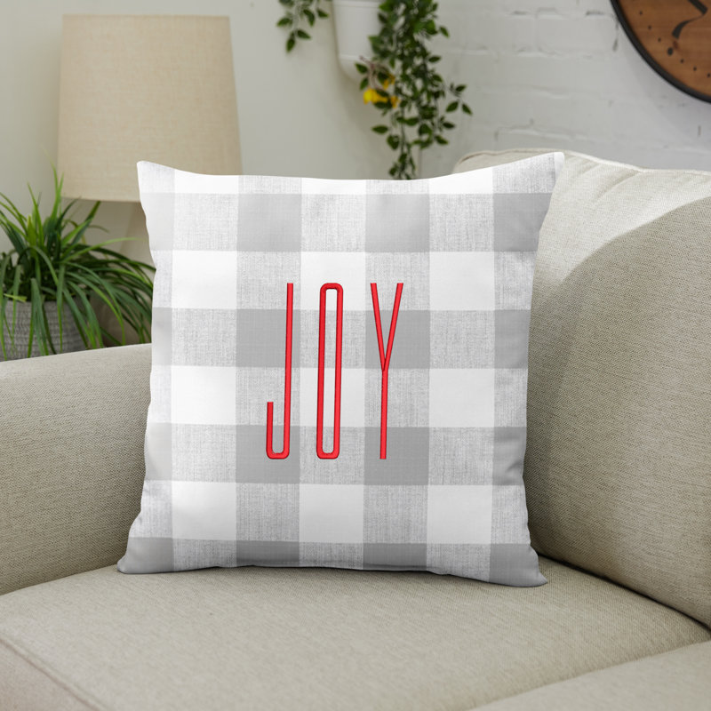 Embroidered Sunbrella® Outdoor Throw Pillow, Gray/Red