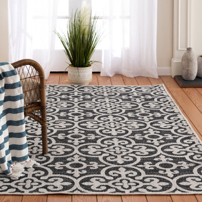 Bungalow Rose Perkinson Need U Tile Black/Grey Global Indoor Polypropylene Area Rug