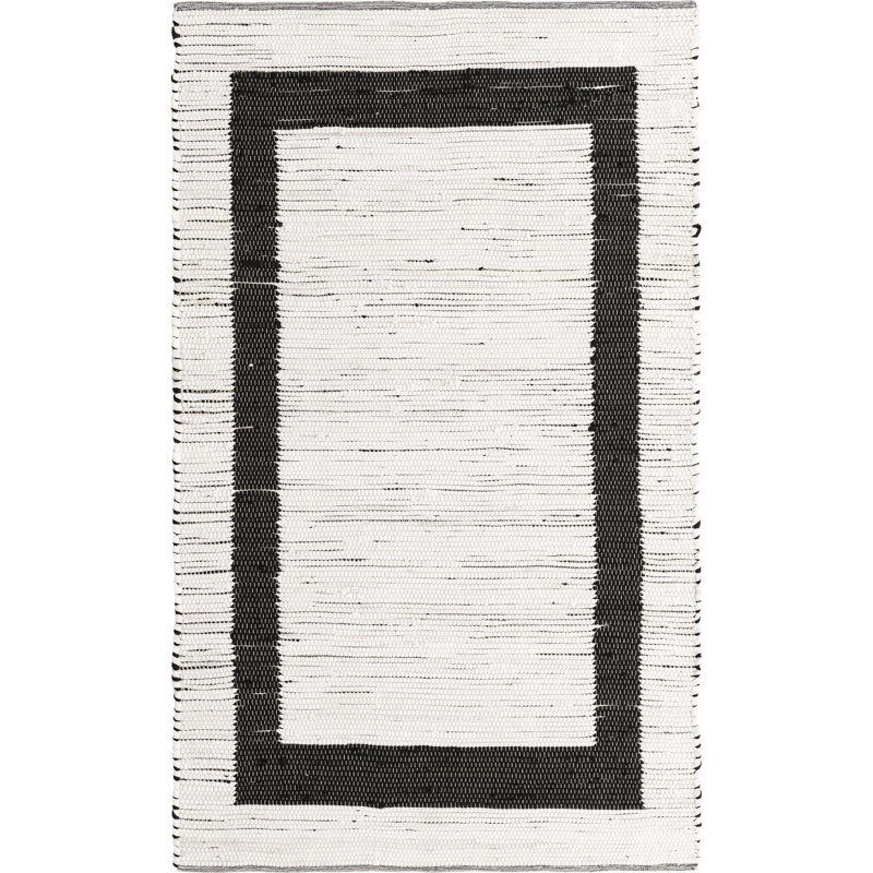Tapis noir / blanc en jute tissé à plat à la main Abdul-Aleem, Rectangle 5 pi 1 po x 8 pi