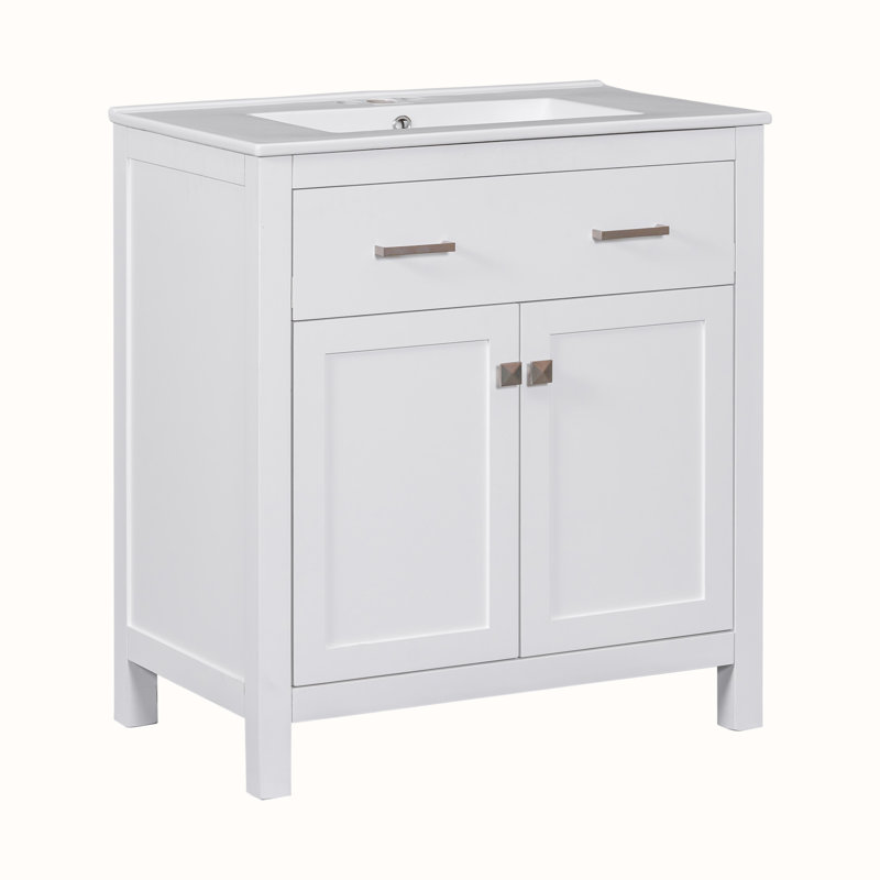 Meuble-lavabo simple 30 po avec comptoir en céramique Lissie, Blanc