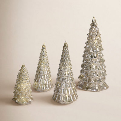 4-Piece Lighted Glass Tabletop Tree Set