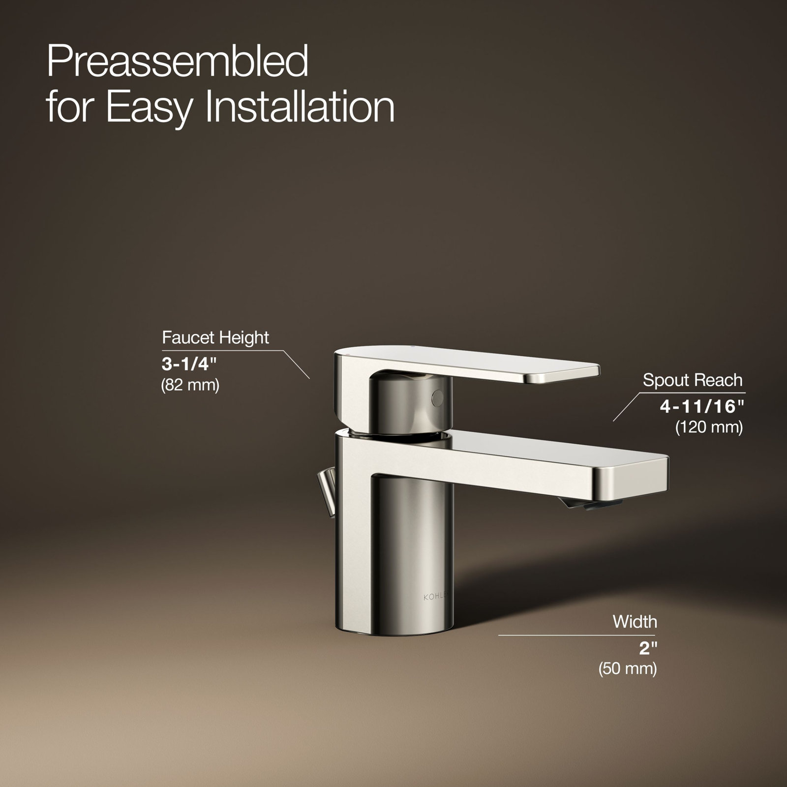 Parallel Single-Hole Bathroom Faucet, Polished Nickel