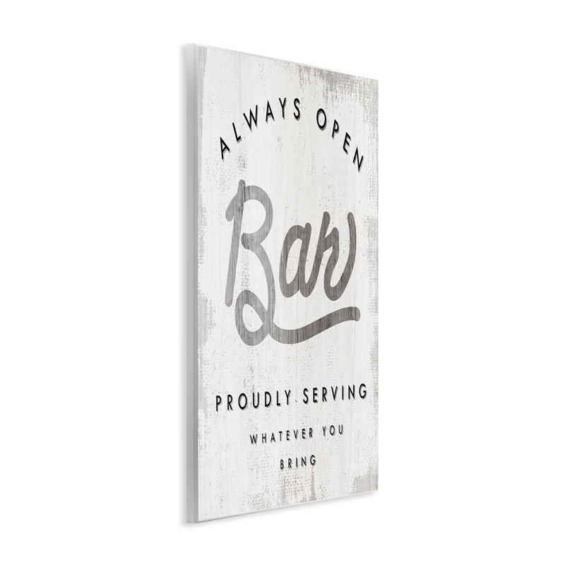 "Always Open" parOB Bar, art sur plaque surdimensionné par Daphne Polselli, H 19 po x l 13 po, Plaque murale
