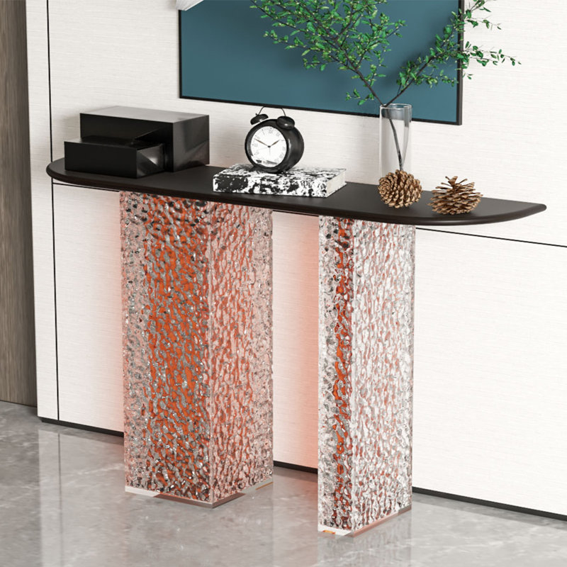 Console moderne en acrylique minimaliste, H 31,5 po x l 55,12 po x P 11,81 po, Transparent / orange