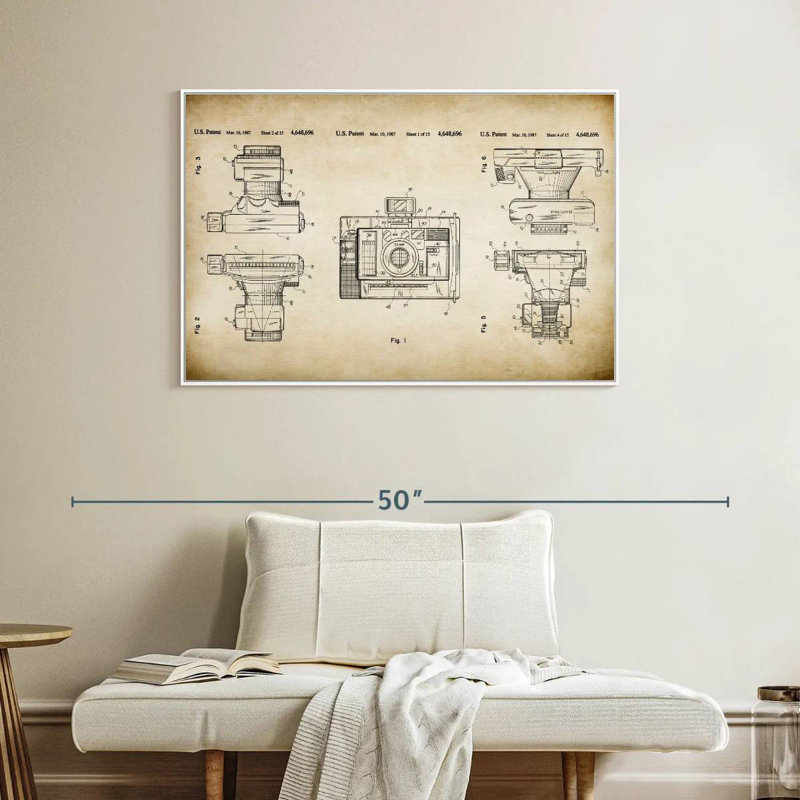 Automatic Focus Camera Patent, 40" X 27", Floating Frame White