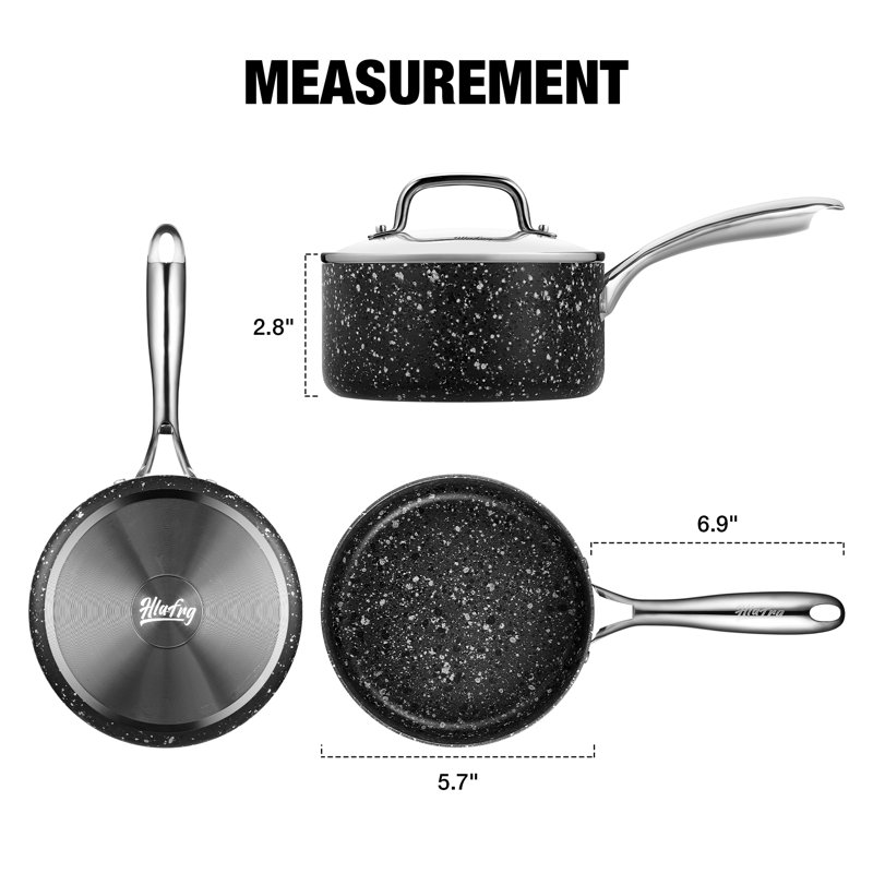 Casserole en granite antiadhésive en aluminium, 1 pinte, Noir