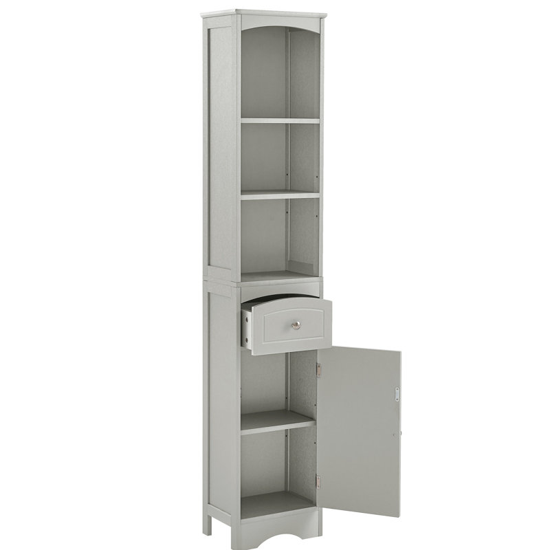 Armoire de salle de bain autoportante grise - construction avec tiroir et tablette réglable pour l'organisation en matériau