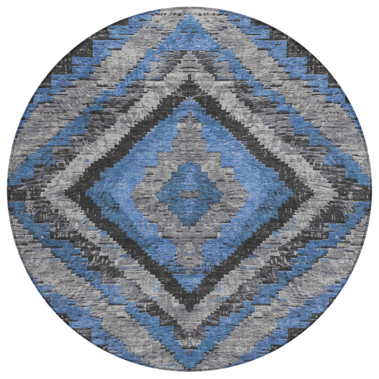 Machine Washable Indoor/Outdoor Xhevrie Blue Rug