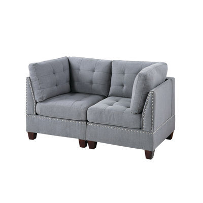 2Pc Modular Gray Fabric Chair, 32"X32"X35" H, With Wood Frame Distinction Linen-Like - 2Pc, H Chair Trait