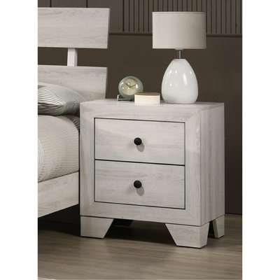Table de chevet 2 tiroirs blanc rustique délavé à 2 tiroirs pour rangement dans la chambre à coucher, meubles en bois massif avec poignées rondes, table de chevet contemporaine à finition délavée à assemblage simple 21,1 po x 16,3 po, option de rangement en bois