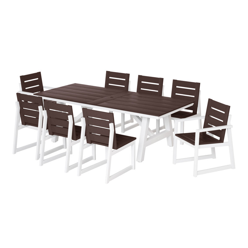 Ensemble repas 9 pièces pour l'extérieur, Marron foncé