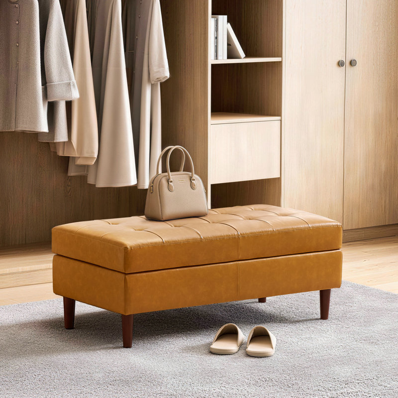Faux Leather Upholstered Bench, Brown