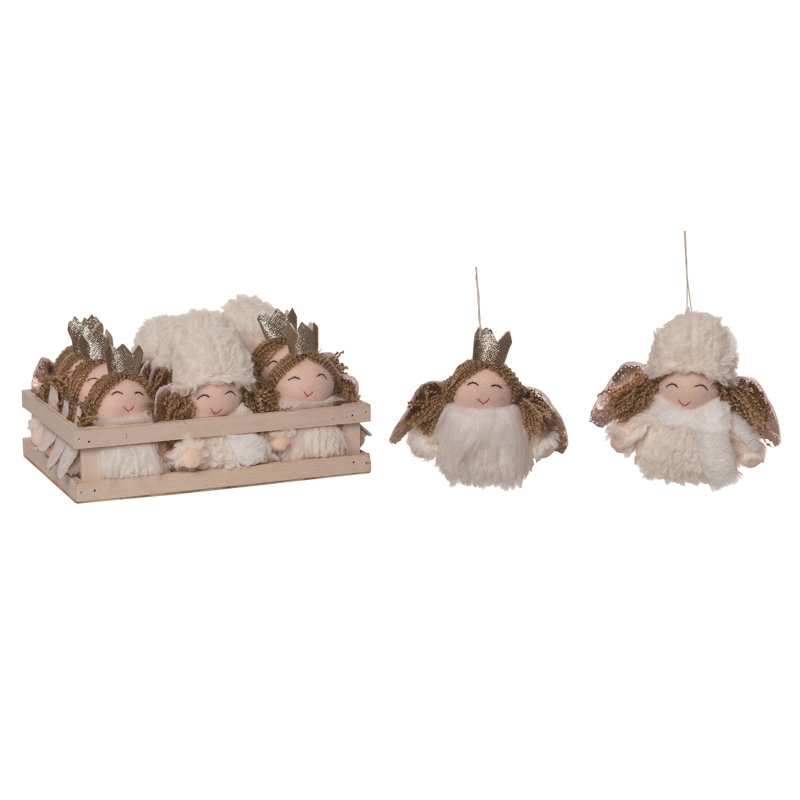 Ensemble de 12 décorations de Noël ange en peluche en polyester blanc Transpac